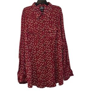 Angie Women’s 1x Maroon Ditsy Floral Button Front Shirt Blouse Cottagecore Boho